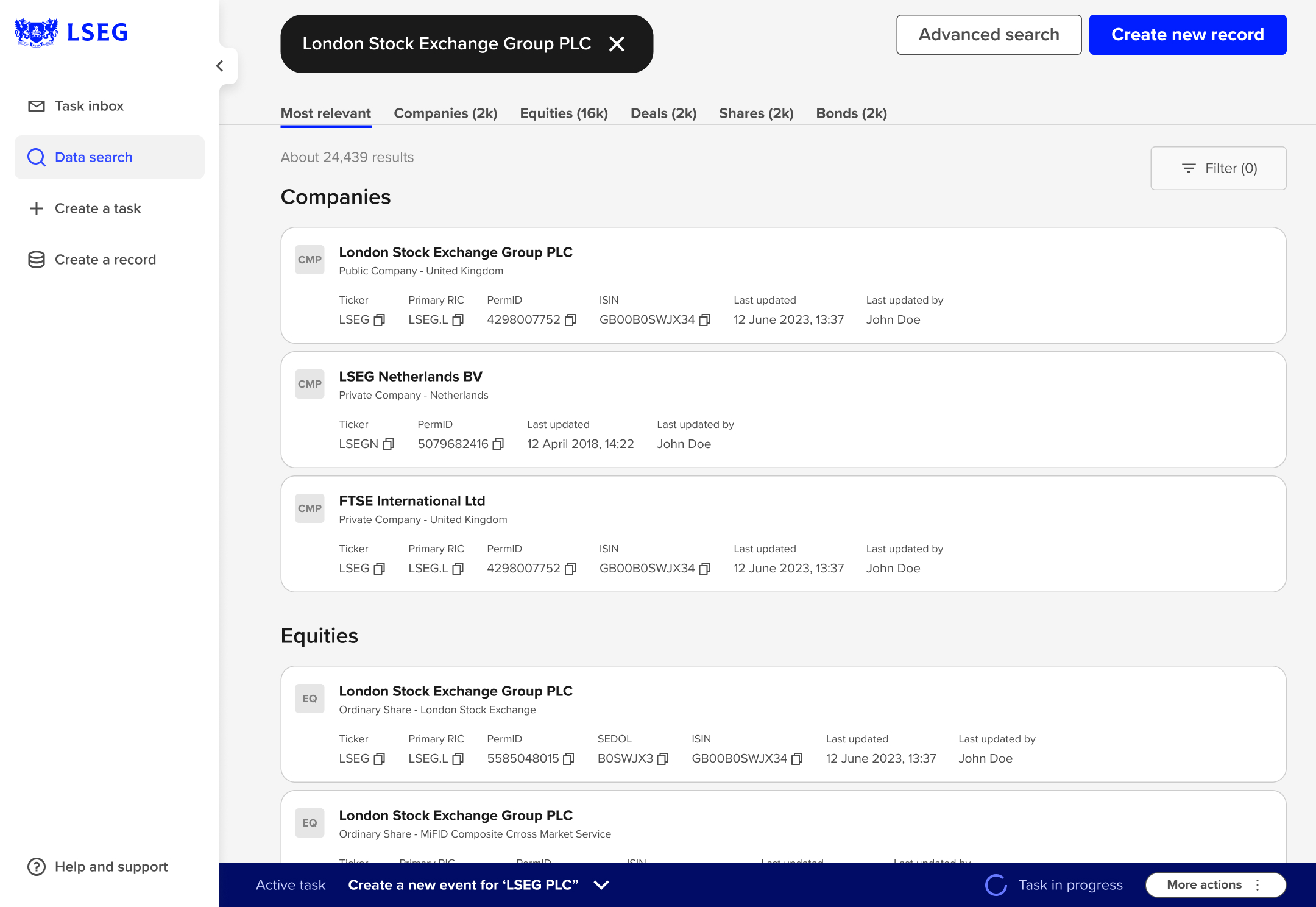 Search results showing key metadata surfaced earlier in the flow